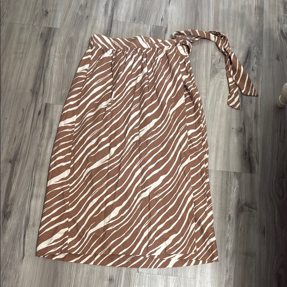 A New Day Brown and Cream Wrap Midi Skirt